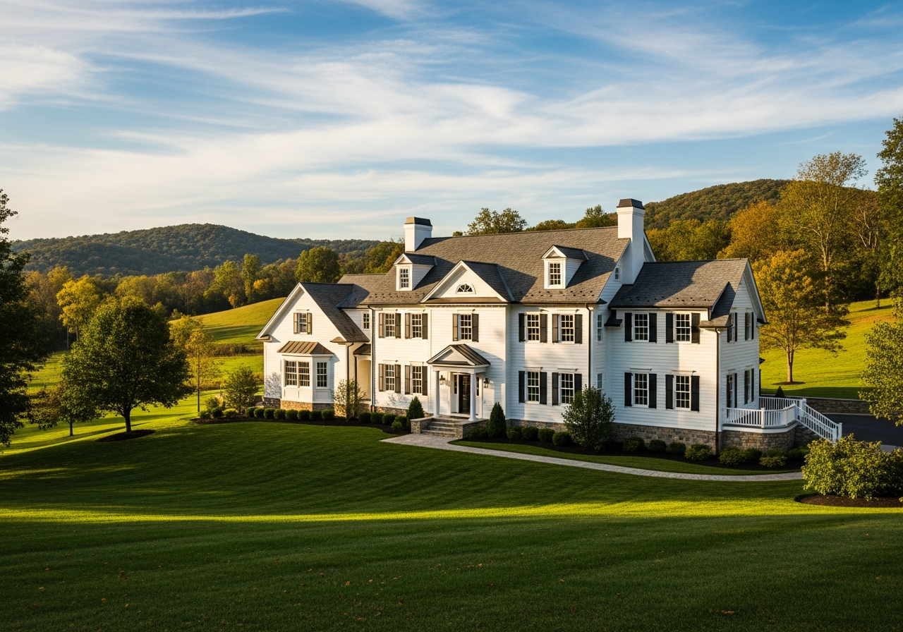 Finished estate home exterior painting result in Chester Springs PA by TCM Finishes
