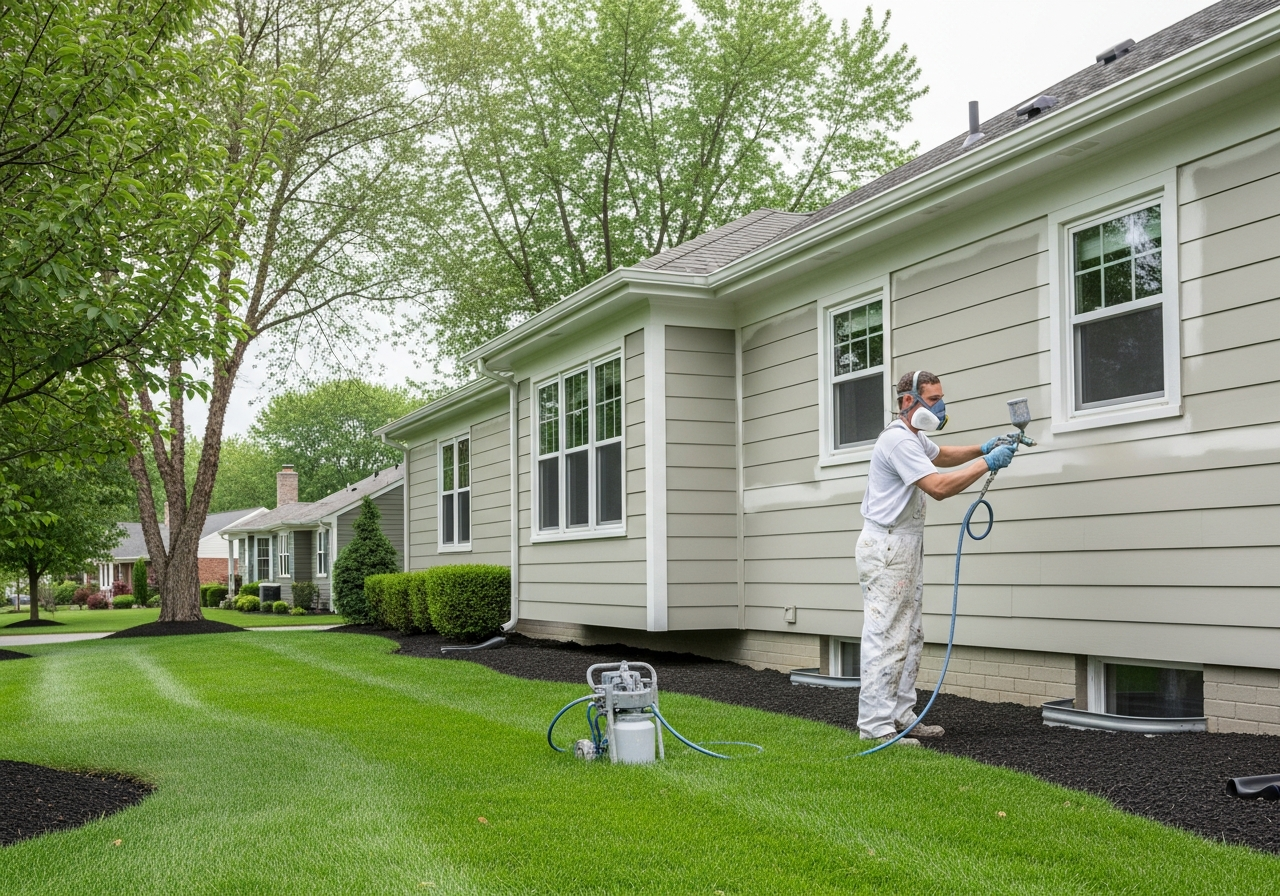 Exterior painting on a Thorndale PA ranch home by TCM Finishes