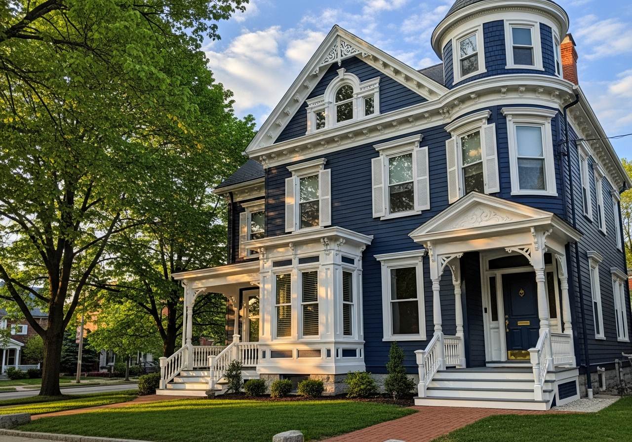 Finished Victorian home exterior painting result in West Chester PA by TCM Finishes