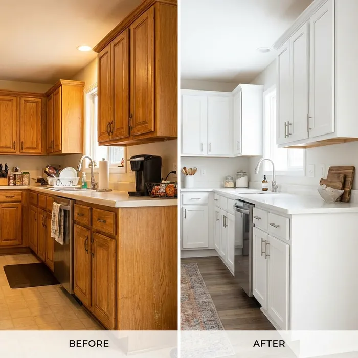 Kitchen cabinet painting before and after transformation in Downingtown PA