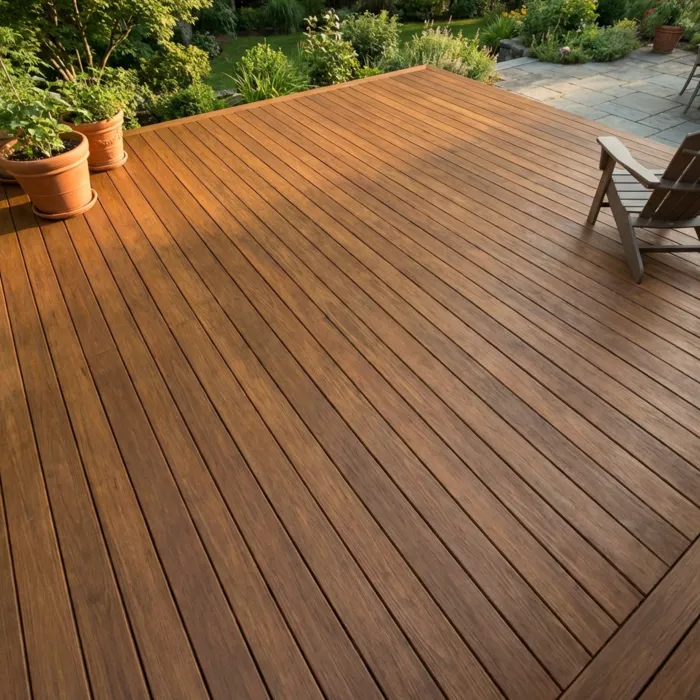 Beautifully stained wooden deck