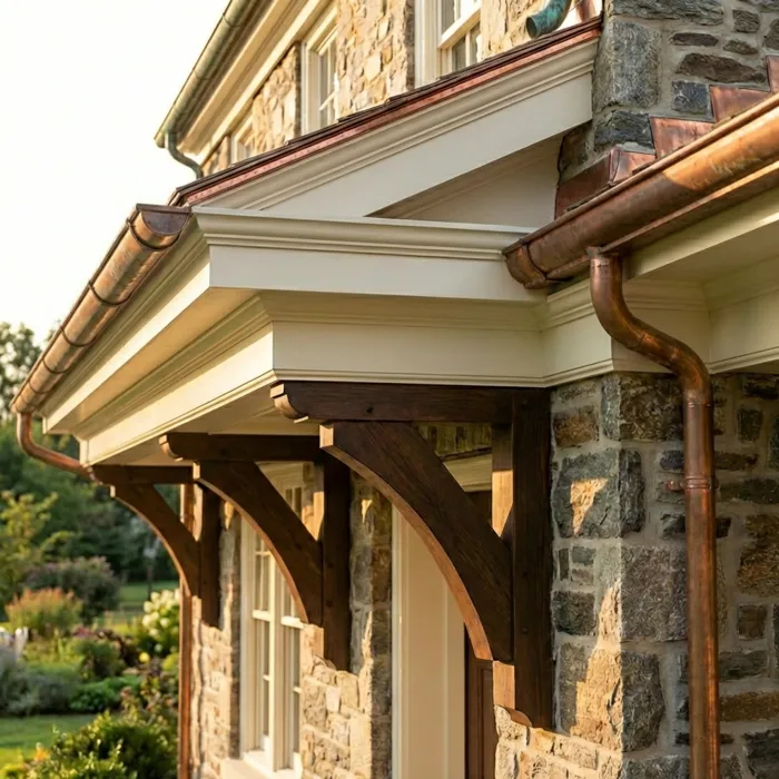 Exterior gutter and fascia painting detail on Chester County home