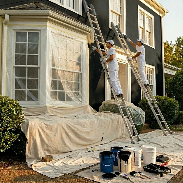 Professional exterior painting crew working on Chester County home