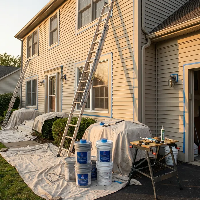 Exterior painting surface preparation on Pennsylvania home siding