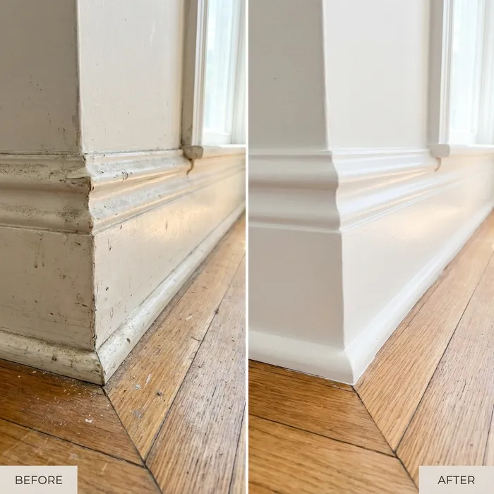 Baseboard restoration before and after