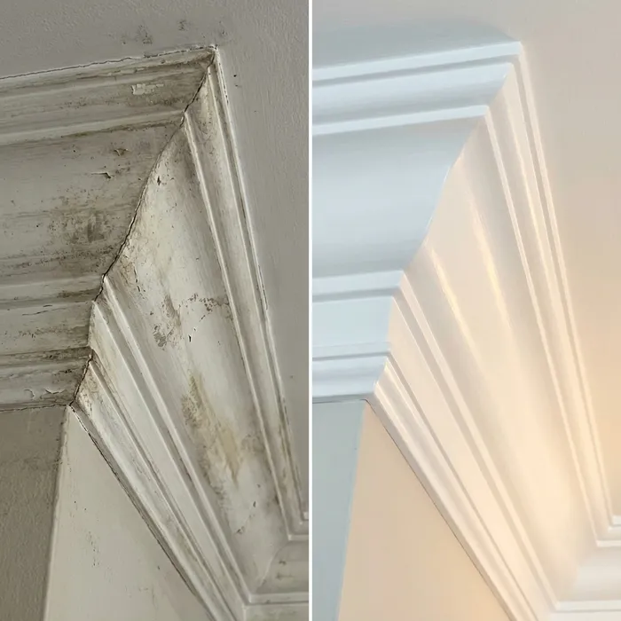 Crown molding restoration before and after